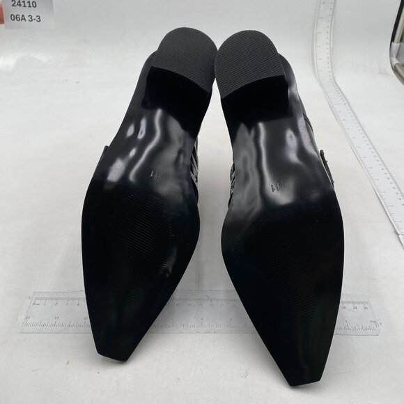 FOWT Black Pointed Toe Chelsea Chunky Heel Ankle Boot Hollow Cut Strappy Shoes - Picture 7 of 8